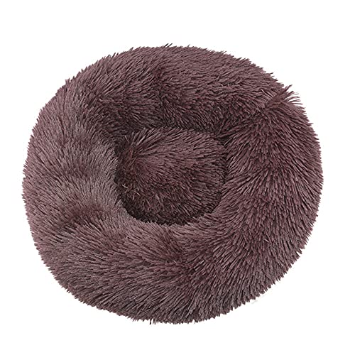 Chickw1 Rund Hundebett für Hunde und Katzen, Warm Weich Katzenbett Donut Plüsches Bett, Waschbar rutschfest Base Haustierbett für Kleine, Mittelgroße und Große Hunde (Dunkelbraun,110CM) von Chickwing