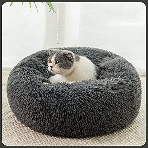 Chickw1 Rund Hundebett für Hunde und Katzen, Warm Weich Katzenbett Donut Plüsches Bett, Waschbar rutschfest Base Haustierbett für Kleine, Mittelgroße und Große Hunde (Dunkelgrau,120CM) von Chickwing