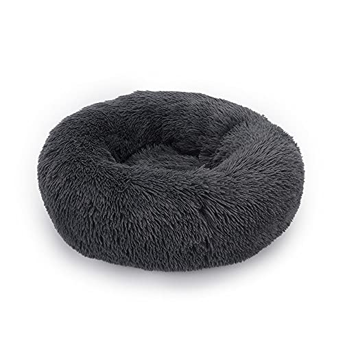 Chickw1 Rund Hundebett für Hunde und Katzen, Warm Weich Katzenbett Donut Plüsches Bett, Waschbar rutschfest Base Haustierbett für Kleine, Mittelgroße und Große Hunde (Dunkelgrau,70CM) von Chickwing