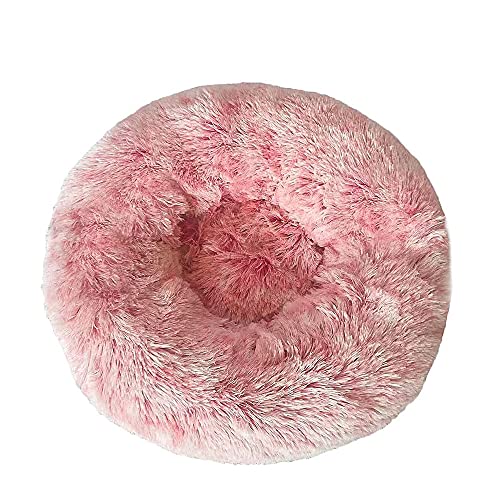 Chickw1 Rund Hundebett für Hunde und Katzen, Warm Weich Katzenbett Donut Plüsches Bett, Waschbar rutschfest Base Haustierbett für Kleine, Mittelgroße und Große Hunde (Farbverlauf rosarot,110CM) von Chickwing