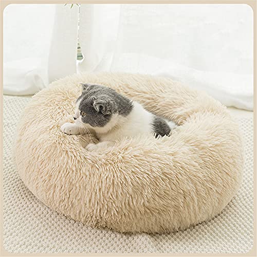 Chickw1 Rund Hundebett für Hunde und Katzen, Warm Weich Katzenbett Donut Plüsches Bett, Waschbar rutschfest Base Haustierbett für Kleine, Mittelgroße und Große Hunde (Hellbraun,40CM) von Chickwing