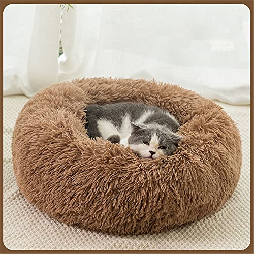 Chickw1 Rund Hundebett für Hunde und Katzen, Warm Weich Katzenbett Donut Plüsches Bett, Waschbar rutschfest Base Haustierbett für Kleine, Mittelgroße und Große Hunde (Khaki,120CM) von Chickwing