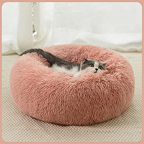 Chickw1 Rund Hundebett für Hunde und Katzen, Warm Weich Katzenbett Donut Plüsches Bett, Waschbar rutschfest Base Haustierbett für Kleine, Mittelgroße und Große Hunde (Leder Rosa,100CM) von Chickwing