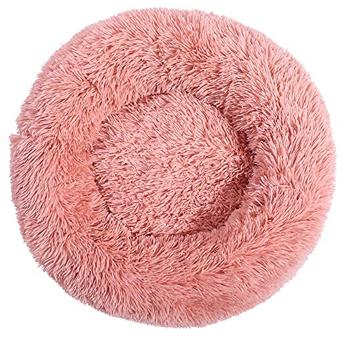 Chickw1 Rund Hundebett für Hunde und Katzen, Warm Weich Katzenbett Donut Plüsches Bett, Waschbar rutschfest Base Haustierbett für Kleine, Mittelgroße und Große Hunde (Leder Rosa,60CM) von Chickwing