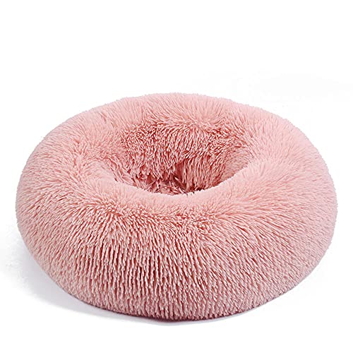 Chickw1 Rund Hundebett für Hunde und Katzen, Warm Weich Katzenbett Donut Plüsches Bett, Waschbar rutschfest Base Haustierbett für Kleine, Mittelgroße und Große Hunde (Leder Rosa,90CM) von Chickwing