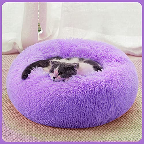 Chickw1 Rund Hundebett für Hunde und Katzen, Warm Weich Katzenbett Donut Plüsches Bett, Waschbar rutschfest Base Haustierbett für Kleine, Mittelgroße und Große Hunde (Lila,90CM) von Chickwing