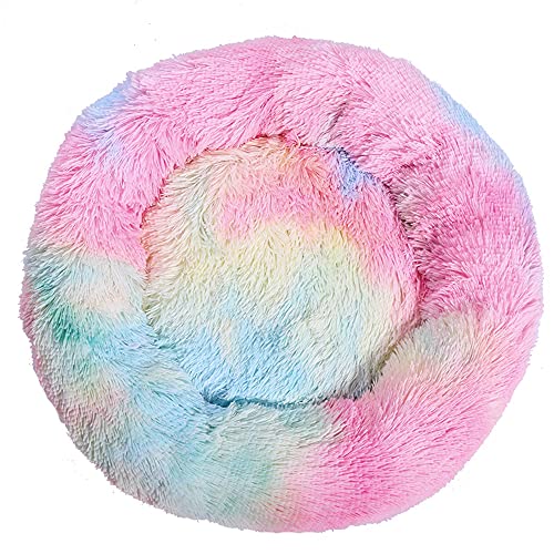 Chickw1 Rund Hundebett für Hunde und Katzen, Warm Weich Katzenbett Donut Plüsches Bett, Waschbar rutschfest Base Haustierbett für Kleine, Mittelgroße und Große Hunde (Mehrfarbig,100CM) von Chickwing