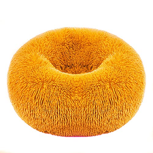 Chickw1 Rund Hundebett für Hunde und Katzen, Warm Weich Katzenbett Donut Plüsches Bett, Waschbar rutschfest Base Haustierbett für Kleine, Mittelgroße und Große Hunde (Orange,50CM) von Chickwing