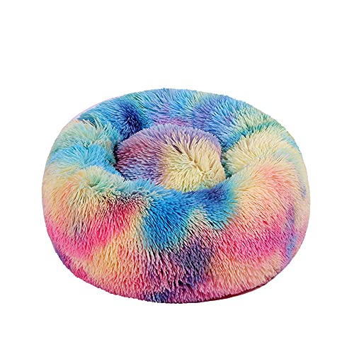 Chickw1 Rund Hundebett für Hunde und Katzen, Warm Weich Katzenbett Donut Plüsches Bett, Waschbar rutschfest Base Haustierbett für Kleine, Mittelgroße und Große Hunde (Regenbogen,110CM) von Chickwing