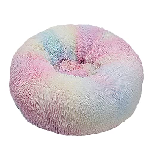 Chickw1 Rund Hundebett für Hunde und Katzen, Warm Weich Katzenbett Donut Plüsches Bett, Waschbar rutschfest Base Haustierbett für Kleine, Mittelgroße und Große Hunde (Regenbogen,110CM) von Chickwing