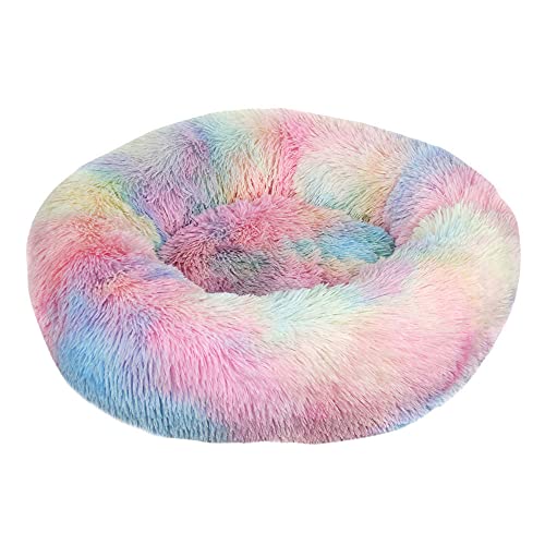 Chickw1 Rund Hundebett für Hunde und Katzen, Warm Weich Katzenbett Donut Plüsches Bett, Waschbar rutschfest Base Haustierbett für Kleine, Mittelgroße und Große Hunde (Regenbogen,120CM) von Chickwing