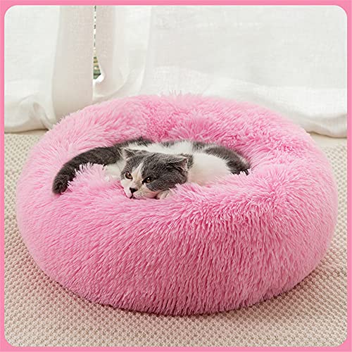 Chickw1 Rund Hundebett für Hunde und Katzen, Warm Weich Katzenbett Donut Plüsches Bett, Waschbar rutschfest Base Haustierbett für Kleine, Mittelgroße und Große Hunde (Rosa,120CM) von Chickwing