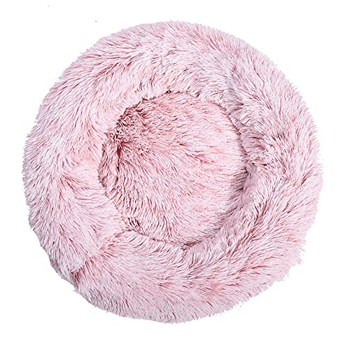 Chickw1 Rund Hundebett für Hunde und Katzen, Warm Weich Katzenbett Donut Plüsches Bett, Waschbar rutschfest Base Haustierbett für Kleine, Mittelgroße und Große Hunde (Rosa weiß,100CM) von Chickwing