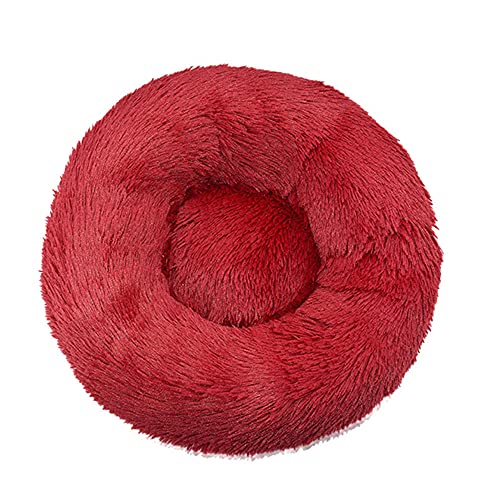 Chickw1 Rund Hundebett für Hunde und Katzen, Warm Weich Katzenbett Donut Plüsches Bett, Waschbar rutschfest Base Haustierbett für Kleine, Mittelgroße und Große Hunde (Rotwein,120CM) von Chickwing