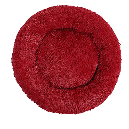 Chickw1 Rund Hundebett für Hunde und Katzen, Warm Weich Katzenbett Donut Plüsches Bett, Waschbar rutschfest Base Haustierbett für Kleine, Mittelgroße und Große Hunde (Rotwein,120CM) von Chickwing