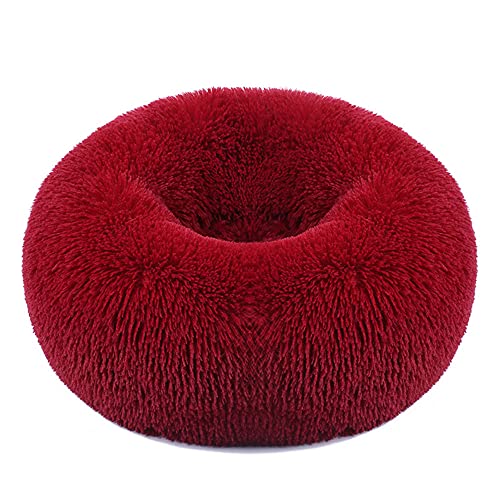 Chickw1 Rund Hundebett für Hunde und Katzen, Warm Weich Katzenbett Donut Plüsches Bett, Waschbar rutschfest Base Haustierbett für Kleine, Mittelgroße und Große Hunde (Rotwein,120CM) von Chickwing