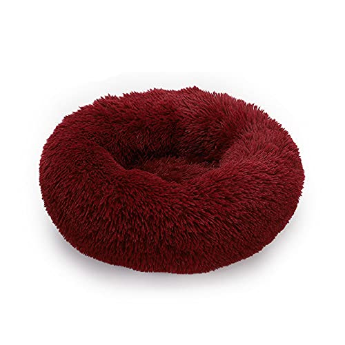 Chickw1 Rund Hundebett für Hunde und Katzen, Warm Weich Katzenbett Donut Plüsches Bett, Waschbar rutschfest Base Haustierbett für Kleine, Mittelgroße und Große Hunde (Rotwein,40CM) von Chickwing