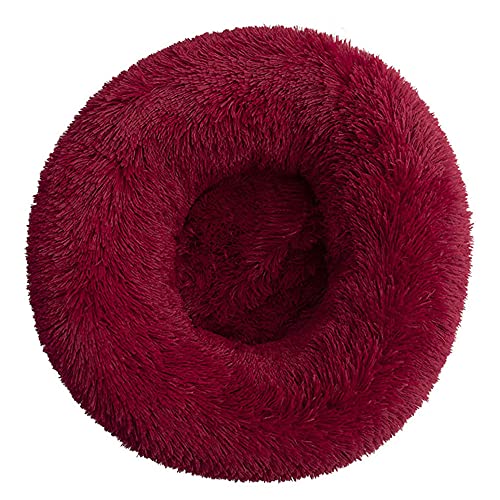 Chickw1 Rund Hundebett für Hunde und Katzen, Warm Weich Katzenbett Donut Plüsches Bett, Waschbar rutschfest Base Haustierbett für Kleine, Mittelgroße und Große Hunde (Rotwein,50CM) von Chickwing