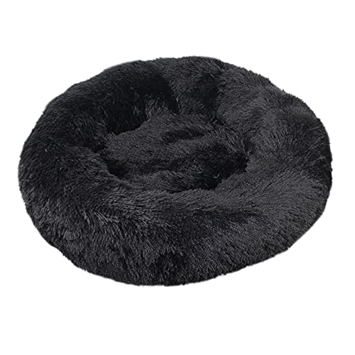 Chickw1 Rund Hundebett für Hunde und Katzen, Warm Weich Katzenbett Donut Plüsches Bett, Waschbar rutschfest Base Haustierbett für Kleine, Mittelgroße und Große Hunde (Schwarz,120CM) von Chickwing