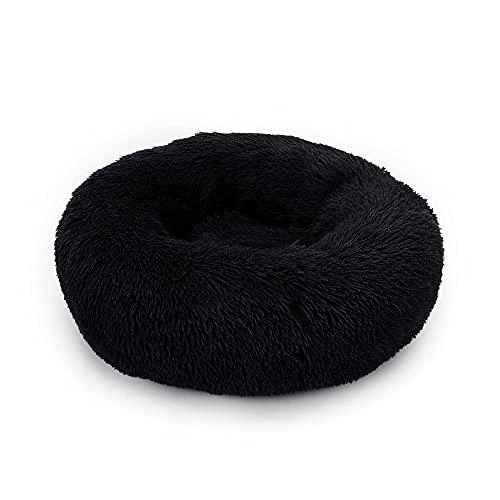 Chickw1 Rund Hundebett für Hunde und Katzen, Warm Weich Katzenbett Donut Plüsches Bett, Waschbar rutschfest Base Haustierbett für Kleine, Mittelgroße und Große Hunde (Schwarz,80CM) von Chickwing