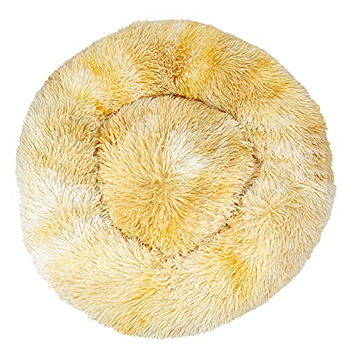 Chickw1 Rund Hundebett für Hunde und Katzen, Warm Weich Katzenbett Donut Plüsches Bett, Waschbar rutschfest Base Haustierbett für Kleine, Mittelgroße und Große Hunde (Tie-Dyegelb,120CM) von Chickwing