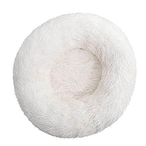 Chickw1 Rund Hundebett für Hunde und Katzen, Warm Weich Katzenbett Donut Plüsches Bett, Waschbar rutschfest Base Haustierbett für Kleine, Mittelgroße und Große Hunde (Weiß,120CM) von Chickwing