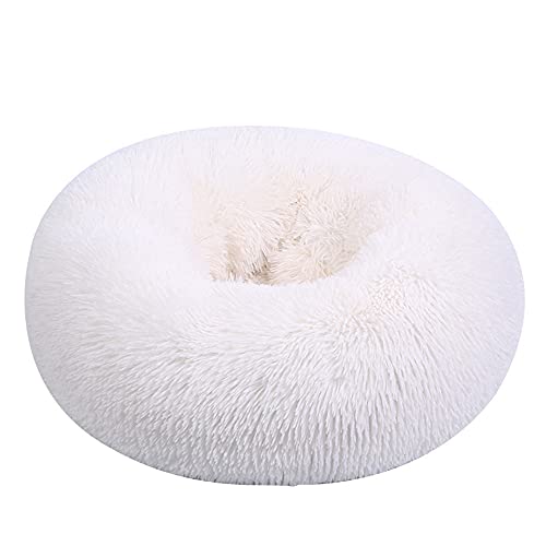 Chickw1 Rund Hundebett für Hunde und Katzen, Warm Weich Katzenbett Donut Plüsches Bett, Waschbar rutschfest Base Haustierbett für Kleine, Mittelgroße und Große Hunde (Weiß,120CM) von Chickwing