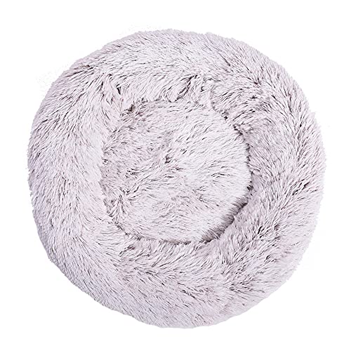 Chickw1 Rund Hundebett für Hunde und Katzen, Warm Weich Katzenbett Donut Plüsches Bett, Waschbar rutschfest Base Haustierbett für Kleine, Mittelgroße und Große Hunde (Weiss-braun,110CM) von Chickwing