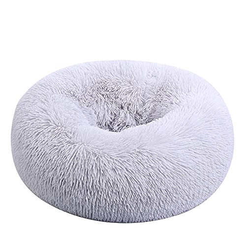 Chickw1 Rund Hundebett für Hunde und Katzen, Warm Weich Katzenbett Donut Plüsches Bett, Waschbar rutschfest Base Haustierbett für Kleine, Mittelgroße und Große Hunde (hellgrau,120CM) von Chickwing