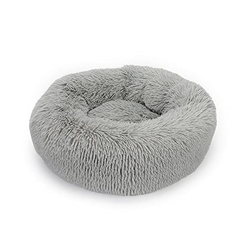 Chickw1 Rund Hundebett für Hunde und Katzen, Warm Weich Katzenbett Donut Plüsches Bett, Waschbar rutschfest Base Haustierbett für Kleine, Mittelgroße und Große Hunde (hellgrau,50CM) von Chickwing