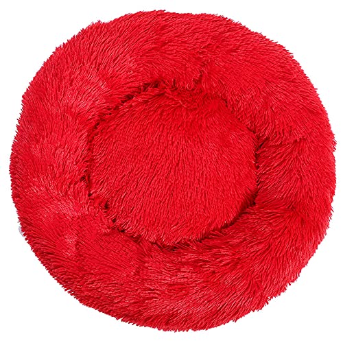 Chickw1 Rund Hundebett für Hunde und Katzen, Warm Weich Katzenbett Donut Plüsches Bett, Waschbar rutschfest Base Haustierbett für Kleine, Mittelgroße und Große Hunde (rot,60CM) von Chickwing