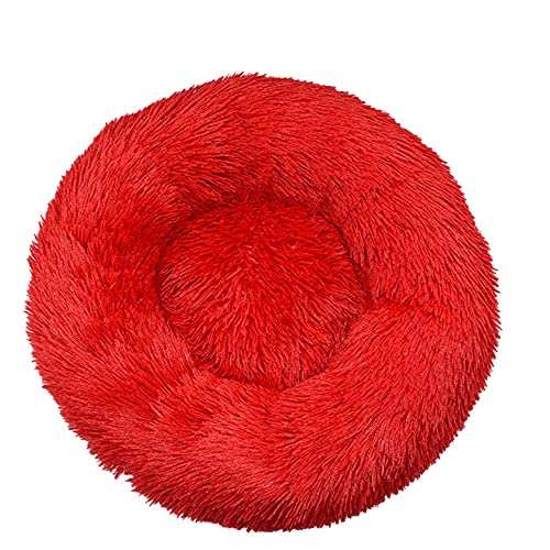 Chickw1 Rund Hundebett für Hunde und Katzen, Warm Weich Katzenbett Donut Plüsches Bett, Waschbar rutschfest Base Haustierbett für Kleine, Mittelgroße und Große Hunde (rot,90CM) von Chickwing