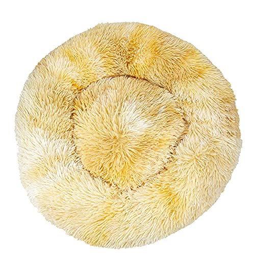 Chickwin Rund Hundebett für Hunde und Katzen, Warm Weich Katzenbett Donut Plüsches Bett, Waschbar rutschfest Base Haustierbett für Kleine, Mittelgroße und Große Hunde (Batik gelb,60CM) von Chickwing