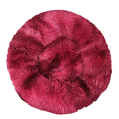 Chickwin Rund Hundebett für Hunde und Katzen, Warm Weich Katzenbett Donut Plüsches Bett, Waschbar rutschfest Base Haustierbett für Kleine, Mittelgroße und Große Hunde (Batik weinrot,110CM) von Chickwing