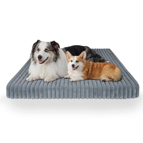 Chicute Wasserdichtes orthopädisches XL-Hundebett, stützendes Hundebett aus Eierschaum mit waschbarem Bezug, Cord-Fleece, superweiches Haustierbett, Möbel für drinnen (111,8 x 81,3 cm, Grau) von Chicute