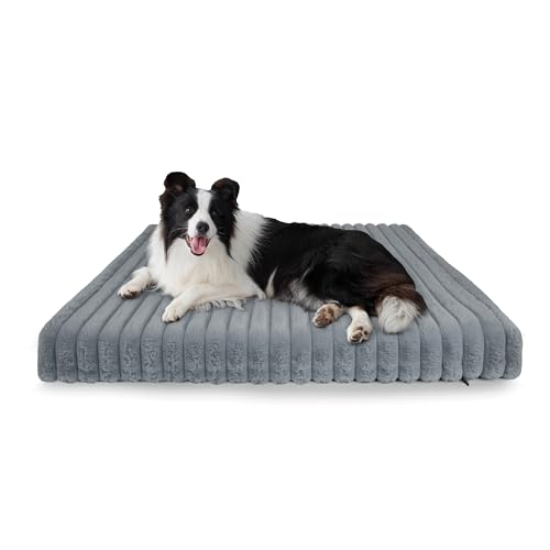 Chicute Wasserdichtes orthopädisches großes Hundebett, Eierschaum-stützendes Hundekäfig-Bett mit waschbarem Bezug, Cord-Fleece, superweiches Haustierbett, Möbel für drinnen (88,9 x 55,9 cm, Grau) von Chicute