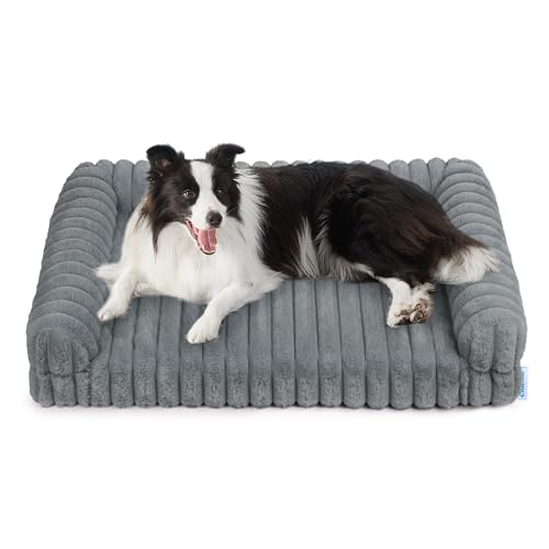 Chicute Wasserdichtes orthopädisches großes Hundesofa, Eierschaum-stützendes Hundebett mit waschbarem Bezug, Cord-Fleece, superweiches Haustierbett, Möbel für drinnen (grau) von Chicute