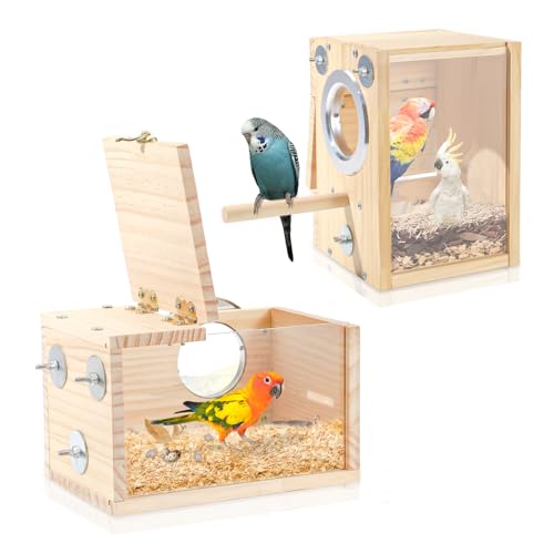 2 Pack Holz Vogel Nistkasten, Sittich Nistkasten, Vogelnest Brutkasten Transparent, Vogelhaus für Käfig, Holz Brutkasten für Lovebirds, Nymphensittiche, Wellensittiche von Chihutown