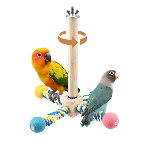 Rotierender Vogelständer Sitzstange Spielzeug Naturholz Spinning Sittich Spielzeug Fun Wheel Papagei Spielzeug für Papagei Vogelkäfig Holz Ast Zubehör für Wellensittiche Lovebirds Nymphensittiche von Chihutown