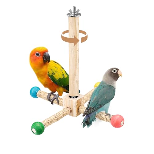 Rotierender Vogelständer Sitzstange Spielzeug Naturholz Spinning Sittich Spielzeug Fun Wheel Papagei Spielzeug für Papagei Vogelkäfig Holz Ast Zubehör für Wellensittiche Lovebirds Nymphensittiche von Chihutown