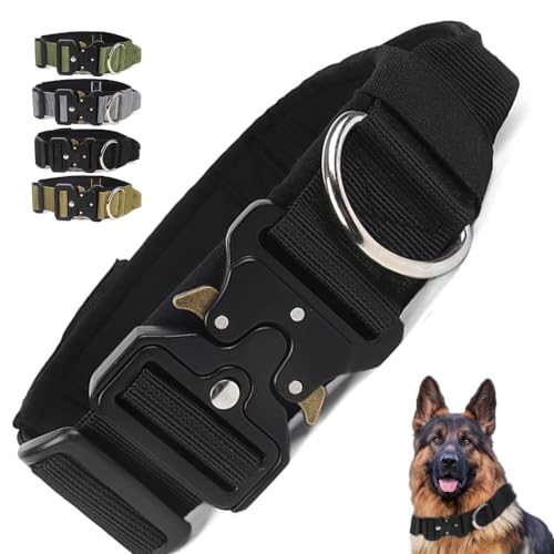 Taktisches Hundehalsband, verstellbares Nylon-Verschlussband-Design für mittelgroße bis große Hunde oder militärisches Hundetraining – Schnellverschluss-Schnalle aus Legierung (Schwarz, XL (54,1–62 von ChildePet