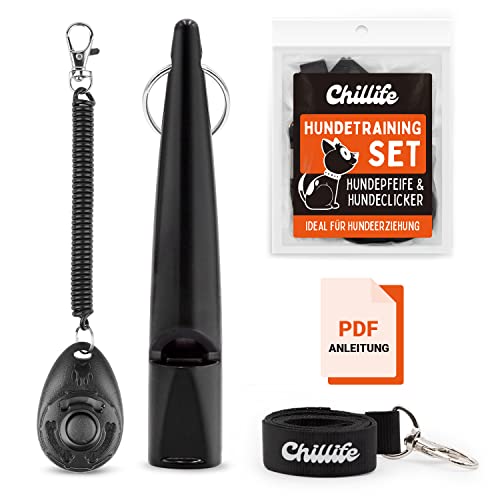 Chillife Premium Hundetraining Zubehör Set, bestehend aus Hundepfeife und Hunde Clicker, perfekt für Welpen und Dog Training und Erziehung, Trillerpfeife für Hunde und Hundeclicker von Chillife