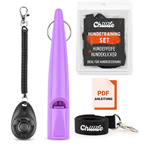 Chillife Premium Hundetraining Zubehör Set, bestehend aus Hundepfeife und Hunde Clicker, perfekt für Welpen und Dog Training und Erziehung, Trillerpfeife für Hunde und Hundeclicker von Chillife