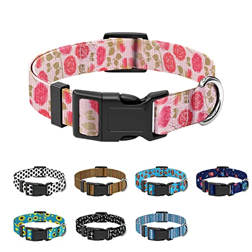 Chinbersky Hundehalsband, einstellbare weiche Nylon Klassische Haustier Halsband mit niedlichen rosa Rose drucken Muster personalisierte Design für Mädchen große Hunde, L von Chinbersky