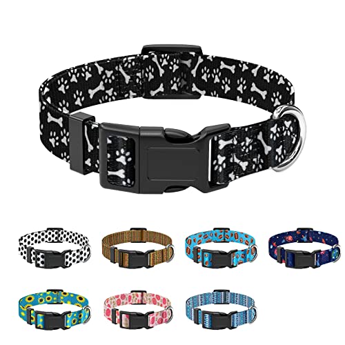 Chinbersky Hundehalsband, einstellbare weiche Nylon Klassische Haustierhalsband mit Hund Pfote und Knochen Print-Muster personalisiertes Design für Welpen kleine Hunde, XS von Chinbersky