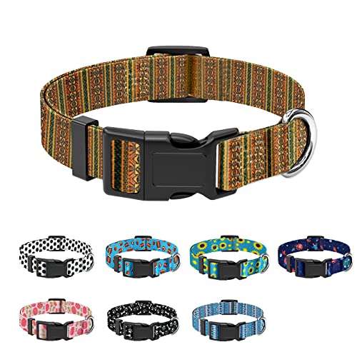 Chinbersky Hundehalsband, einstellbare weiche Nylon Klassische Haustierhalsband mit böhmischen braunen Print-Muster personalisiertes Design für Welpen kleine Hunde, XS von Chinbersky