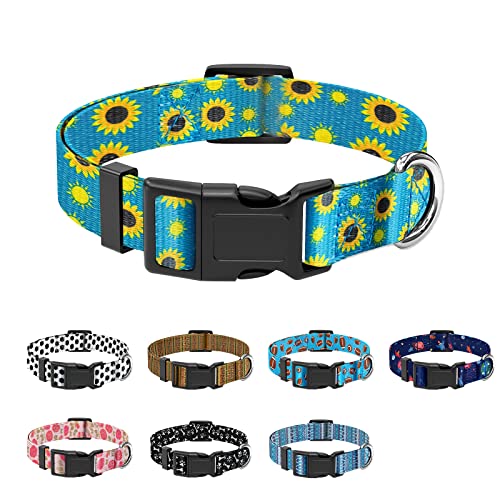 Chinbersky Hundehalsband, verstellbar weiches Nylon klassisches Haustierhalsband mit Sonnenblumendruckmuster personalisiertes Design für Welpen kleine Hunde, XS von chinbersky