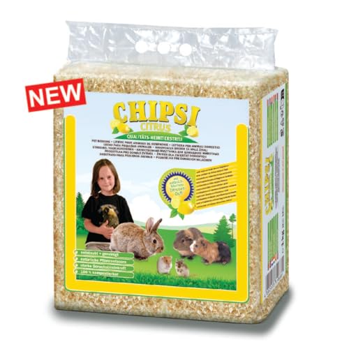 Chipsi Einstreu aus Zitrusholz für Goldhamster, Kaninchen, Ratten, mongolische Rennmäuse, Hamster mit Zitronenduft und reinem Bio-Duft, 1 kg von Chipsi