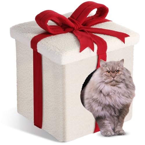 Chitidr Weihnachten Katzenhaus Katzenbetten für Indoor Katzen Weihnachten Katzenzelt Katzenbett Höhle für PET Abnehmbare Bequeme Warme Katzenzelte im Winter (Weiß) von Chitidr