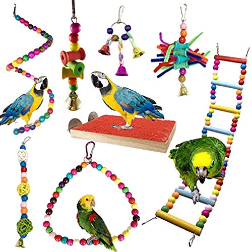 Chnegral Vogelspielzeug für Papageien, Vogelschaukel zum Aufhängen, Vogelkäfigspielzeug, Hängematte, Glockenschaukel-Leiter, Sitzstange, Kauspielzeug für Papageien, Sittiche, Nymphensittiche, Aras, von Chnegral